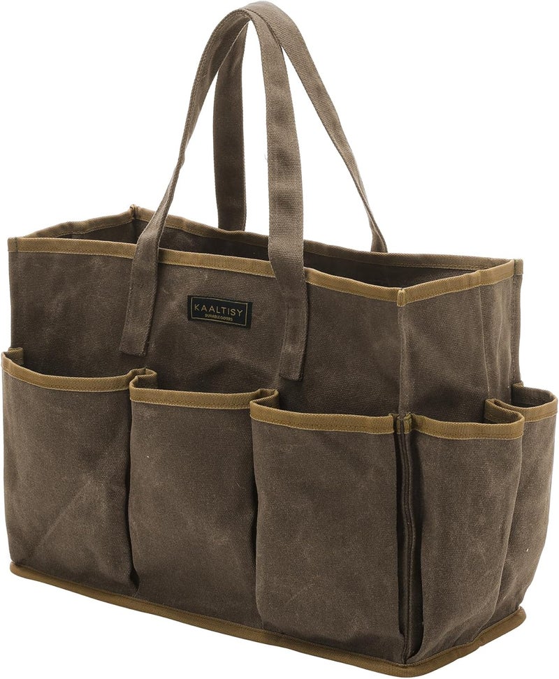 Kaaltisy 16OZ Waxed Canvas Tool Tote Bag for Garden Tools Wrench Set & Screwdrivers | 11-Pocket Garden Tool Bag with Portable Handles, Multi-Purpose Tool Storage Organizer (14"L x 5.5"W x 10.5"H) – Grey - Image 1